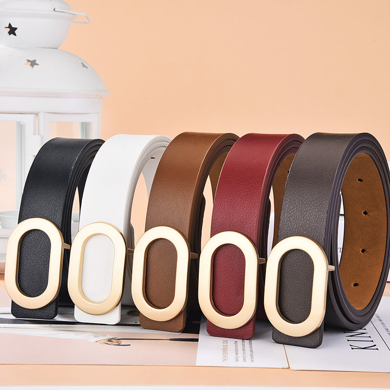 Simple and Versatile Oval Alloy Buckle Ladies Belt in Red