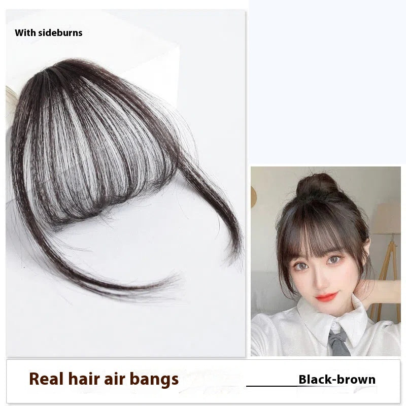Real Hair Bangs Wig Set Clip-in Bang Women's Natural Light in Half Hand Woven Light Brown