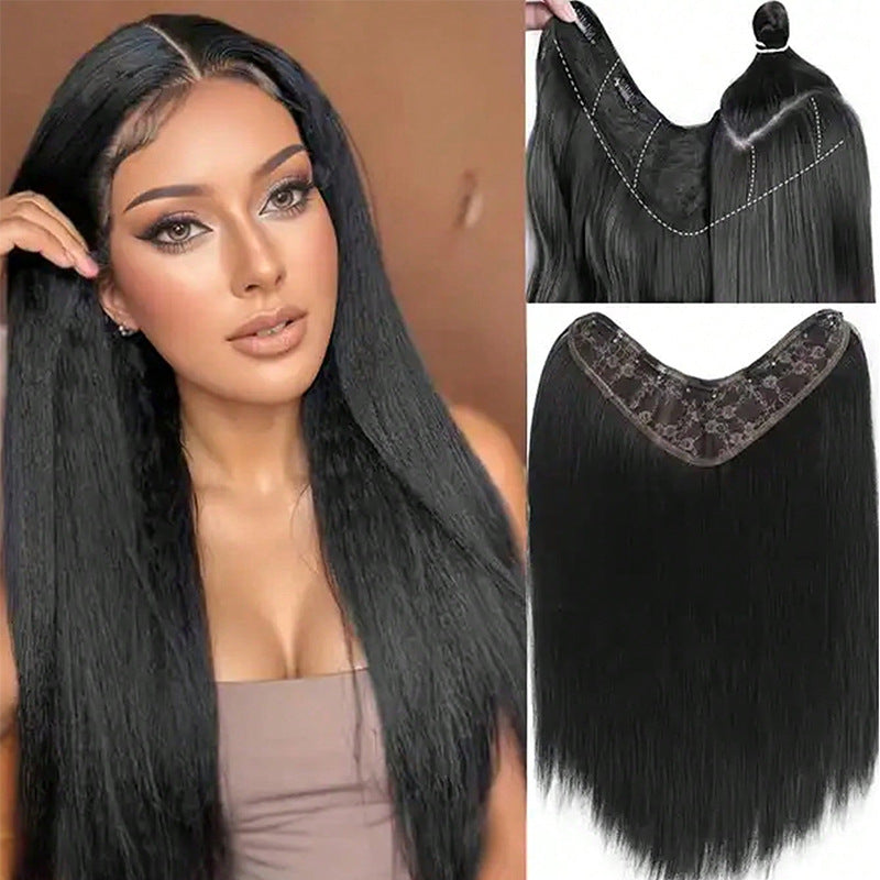 Women's One-piece U-shaped Invisible Seamless Hair Extension in Black