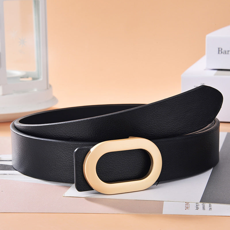 Simple and Versatile Oval Alloy Buckle Ladies Belt in Khaki
