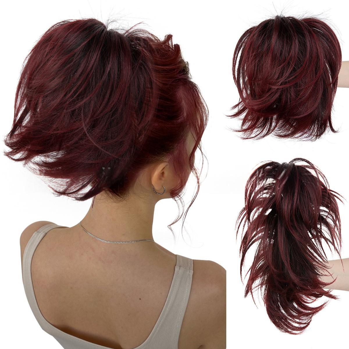 High-temperature Synthetic Hair Wig Clip-on Ponytail Women's Short Style Voluminous Small Curls in 4BH27