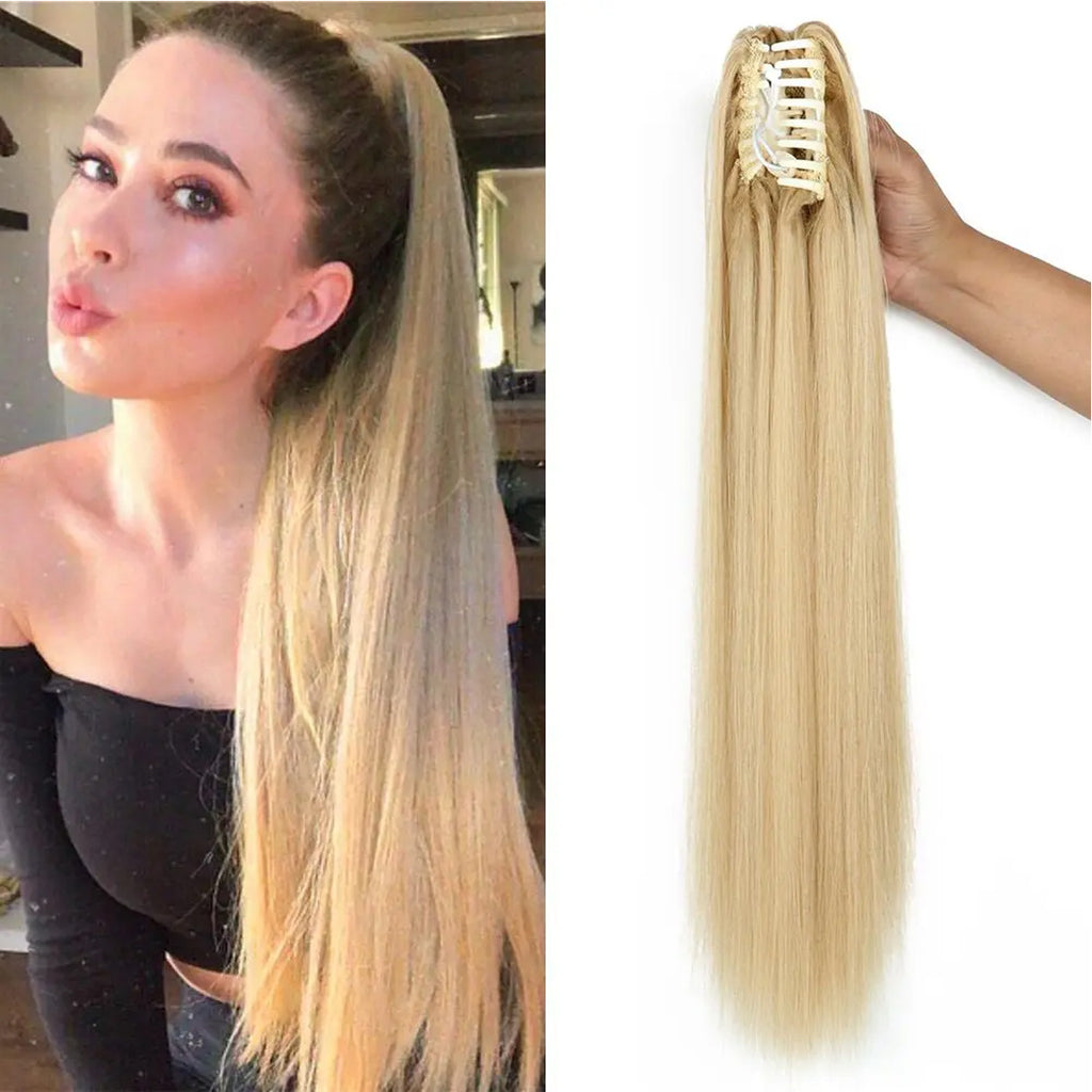 Women's Long Straight Ponytail Wig with Clip-in Medium-length in Natural Black