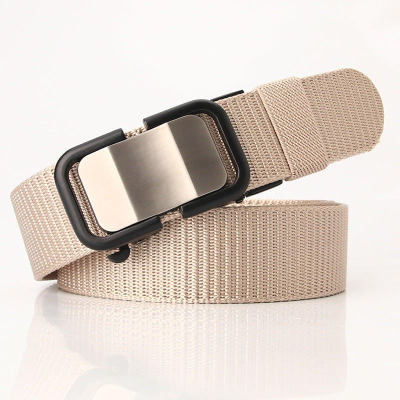 New Nylon Waistband Toothless Automatic Buckle Men's Leather Belt Casual All-match Trouser Neutral and Women's Youth Fashion Wear in Black