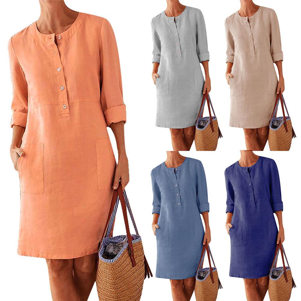Women Clothing Dress Streetwear Ethnic Style Long Sleeve in Beige