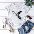 Summer Plus Size Women Clothing New Feather Print T-shirt in Wine Red