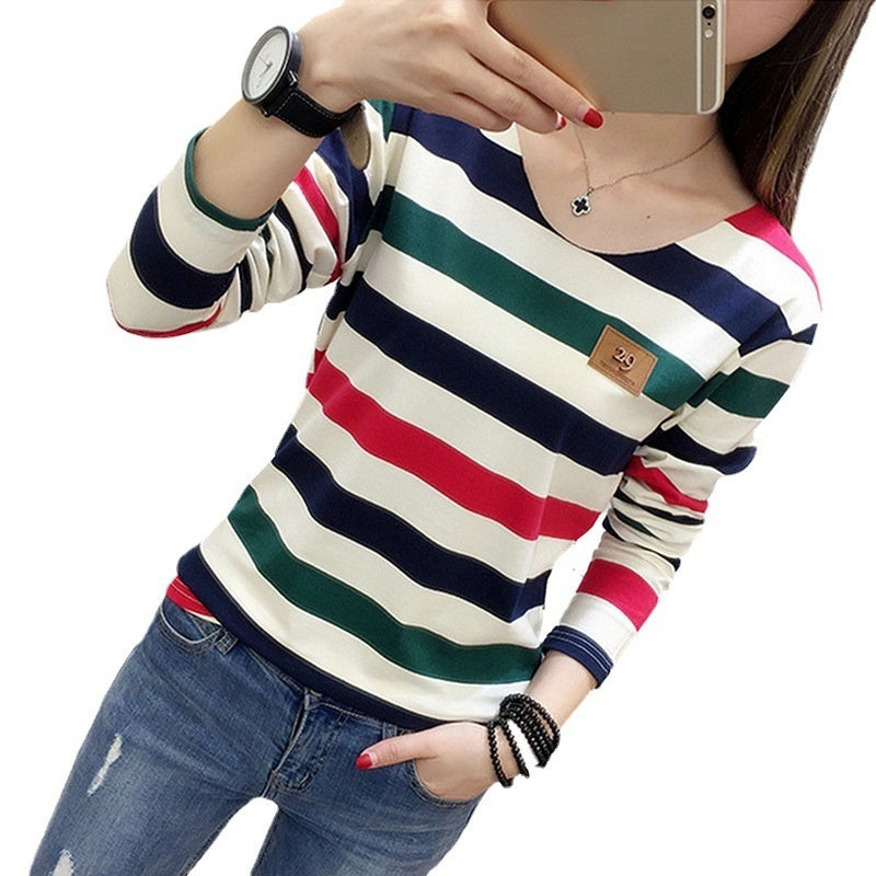 Korean Spring and Autumn Clothing T-shirt for Women in Red And Green