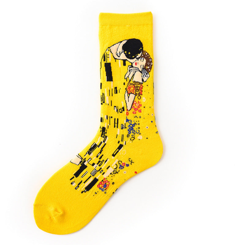 Men's Socks Retro Art Abstract World Oil Painting in Yellow