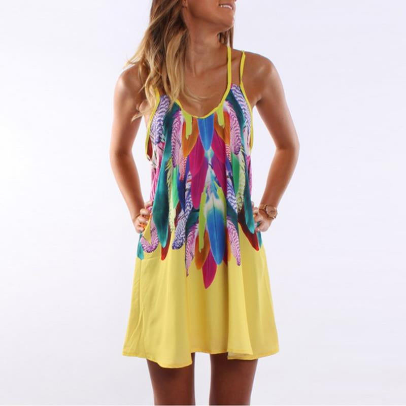 Women Fashion Boho Style Sexy Printed Plus Size Clothing Casual Summer Beach Femme Robe Vestidos Dress in Blue