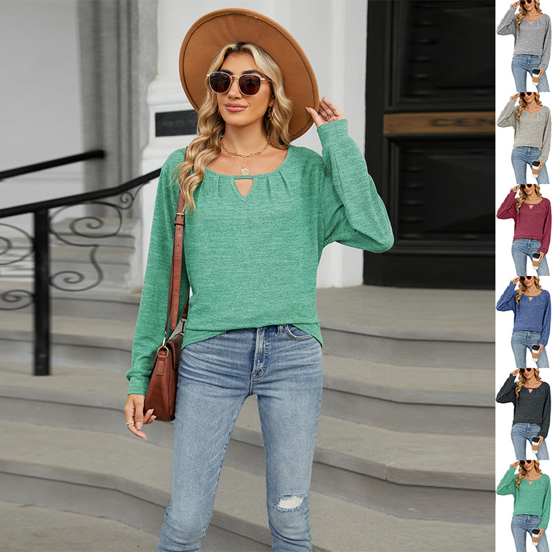Solid Color Loose Long Sleeve T-shirt Fashion Casual Tops for Women Clothing in Green