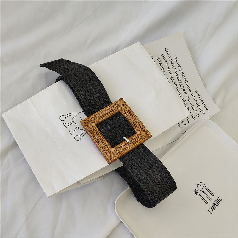 Woman Buckle Elastic Belt in Black