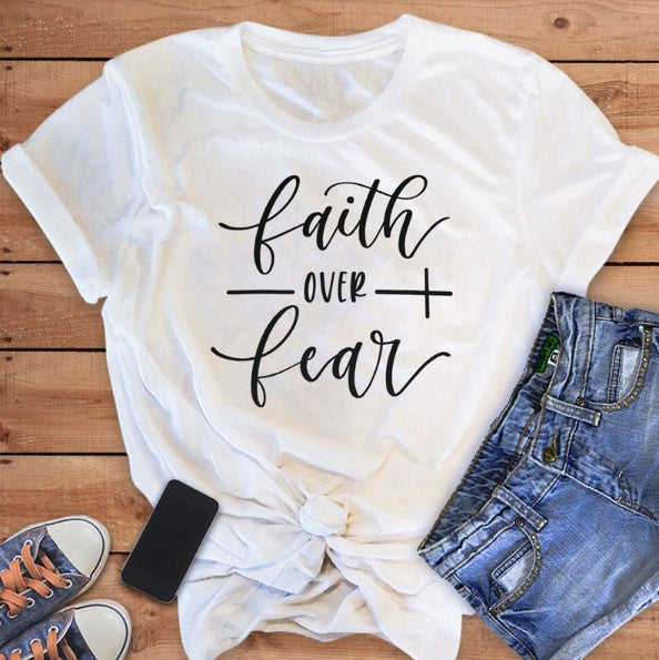 Faith Over Fear Christian T-shirt Religion Clothing for Women Shirt in Ginger