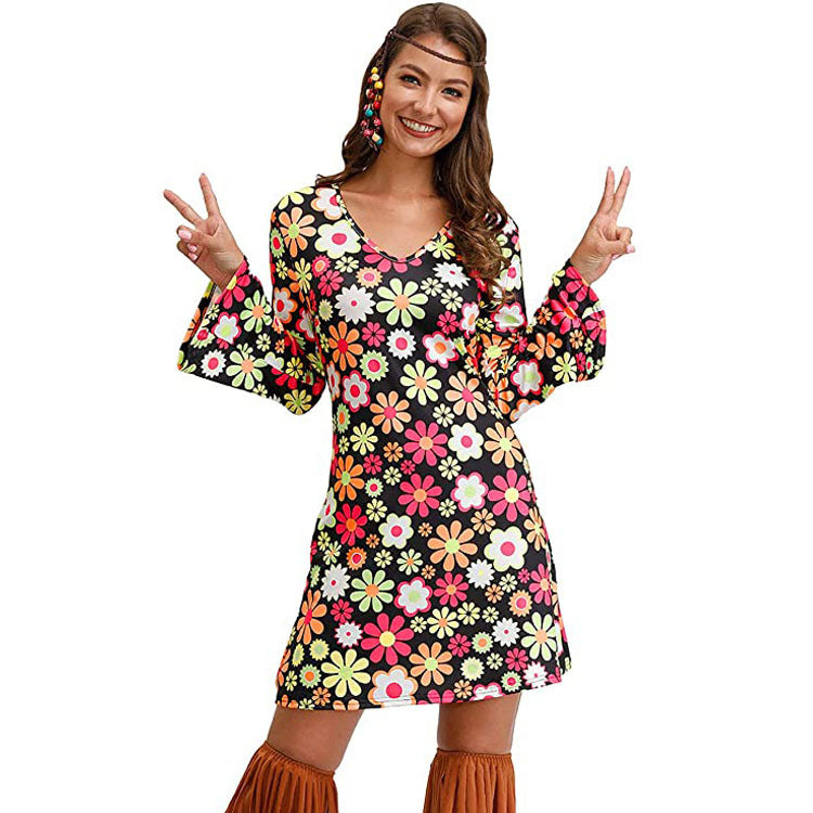 Hippie Clothing Print Dress Women in Pink