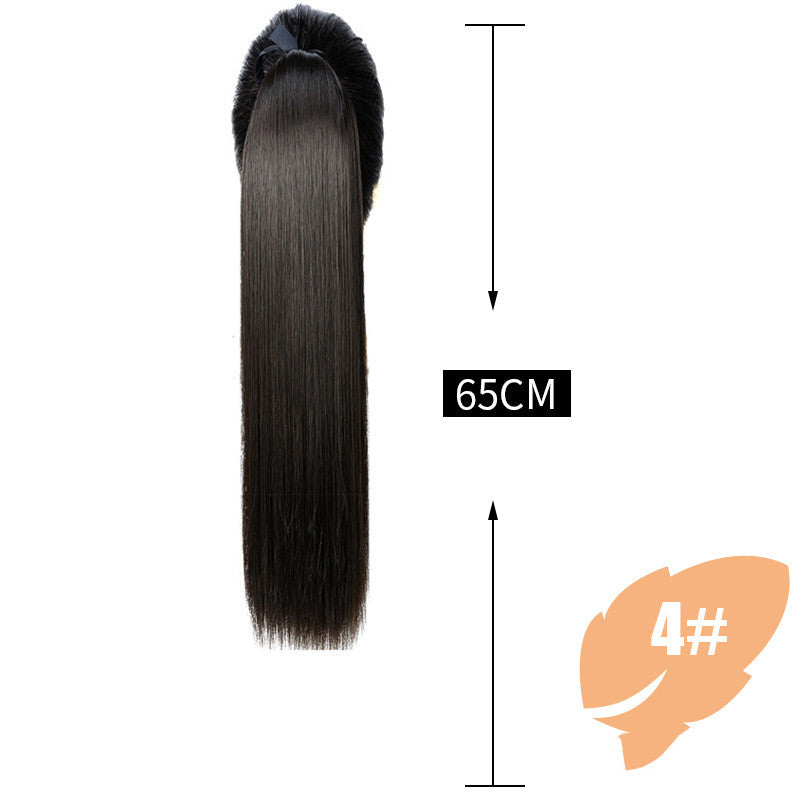 Wig Female Long Hair Ponytail Straight Extension Piece Simulation in Brown black