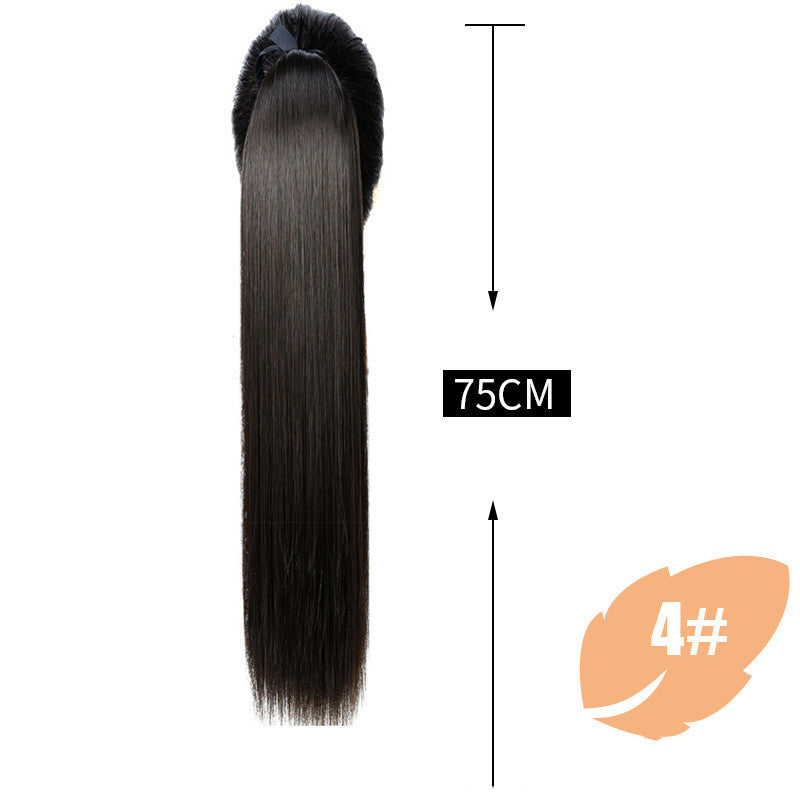 Wig Female Long Hair Ponytail Straight Extension Piece Simulation in Brown black
