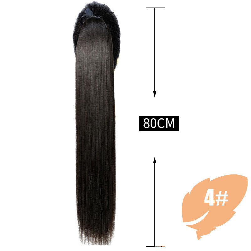 Wig Female Long Hair Ponytail Straight Extension Piece Simulation in Brown black