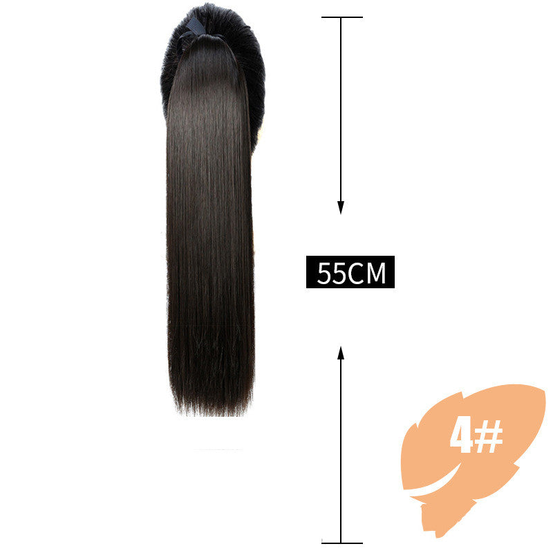 Wig Female Long Hair Ponytail Straight Extension Piece Simulation in Brown black