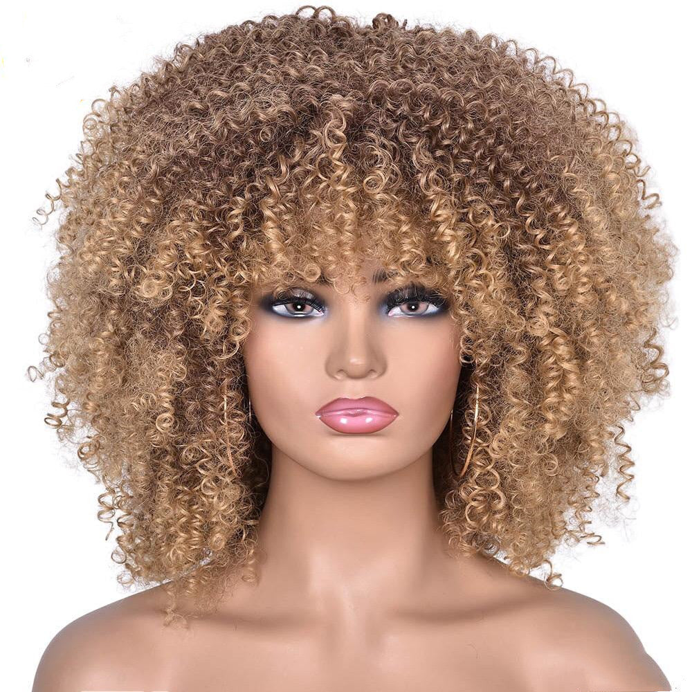 Afro Wig Female Short Curly Hair African Small Rose Mesh Headgear Wigs in Brown