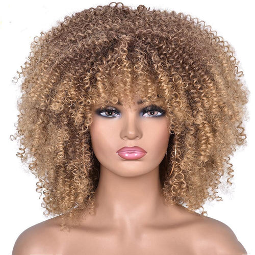 Afro Wig Female Short Curly Hair African Small Rose Mesh Headgear Wigs in Brown