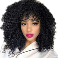 Wigs, African Short Curly Hair Female Fluffy Small Bangs, Long in Black