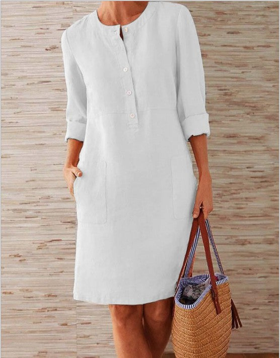 Women Clothing Dress Streetwear Ethnic Style Long Sleeve in White