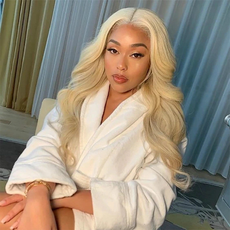 Blonde Lace Front Wig Transparent Frontal Pre Plucked Brazilian Body Wave Human Hair Wigs in Light brown