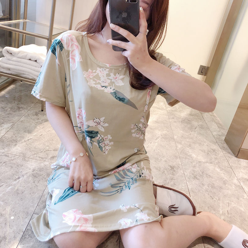 Spring and Summer Confinement Clothing Cartoon Breastfeeding Dress Nursing Pregnant Women Pajamas Postpartum Outing Hot Mom Large Size in Pink Vneck skirt