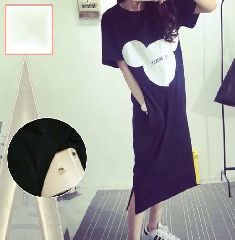 Spring and Summer Confinement Clothing Cartoon Breastfeeding Dress Nursing Pregnant Women Pajamas Postpartum Outing Hot Mom Large Size in Pink Vneck skirt