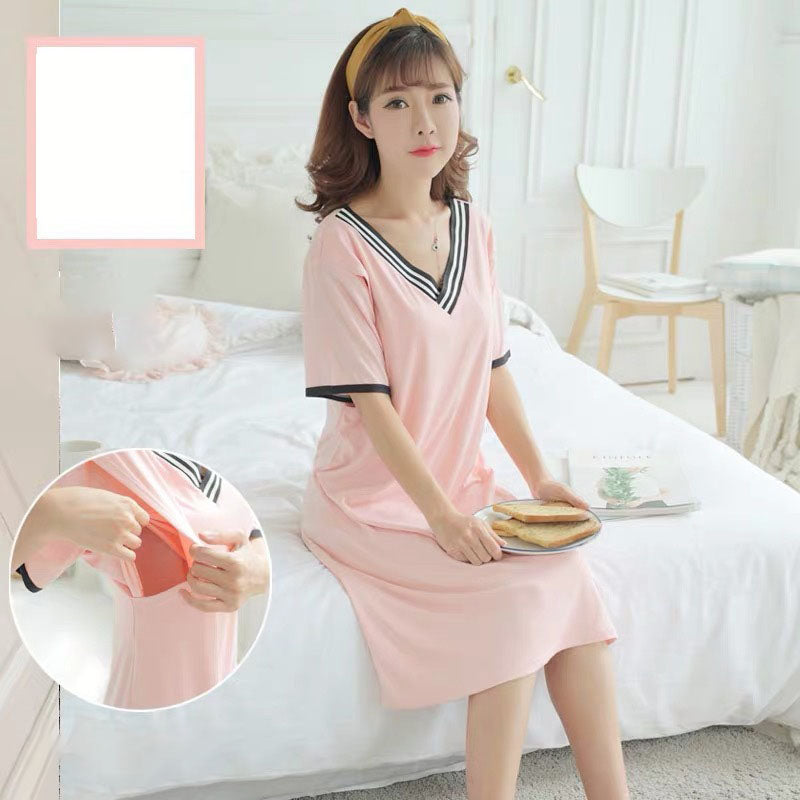 Spring and Summer Confinement Clothing Cartoon Breastfeeding Dress Nursing Pregnant Women Pajamas Postpartum Outing Hot Mom Large Size in Eye skirt