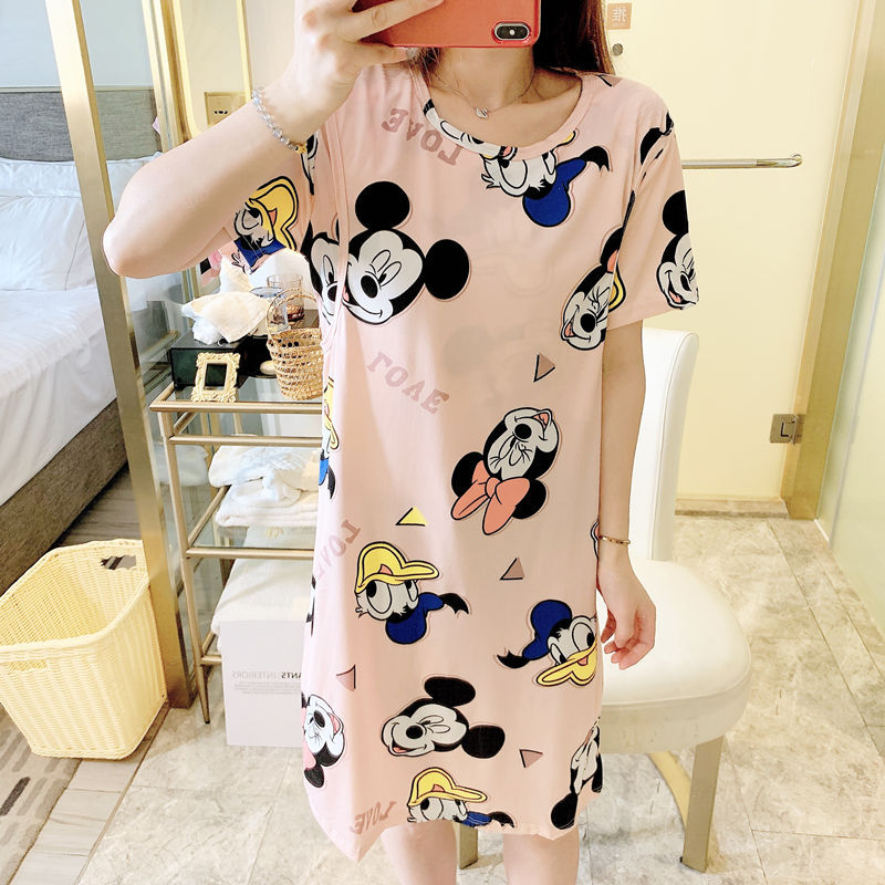 Spring and Summer Confinement Clothing Cartoon Breastfeeding Dress Nursing Pregnant Women Pajamas Postpartum Outing Hot Mom Large Size in Lily Pink Dress