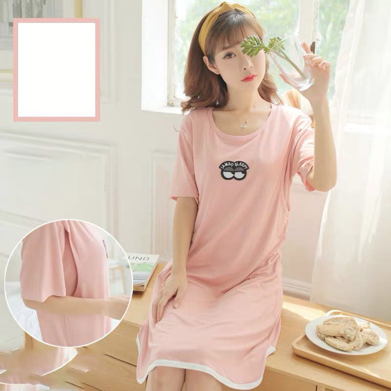 Spring and Summer Confinement Clothing Cartoon Breastfeeding Dress Nursing Pregnant Women Pajamas Postpartum Outing Hot Mom Large Size in Eye skirt