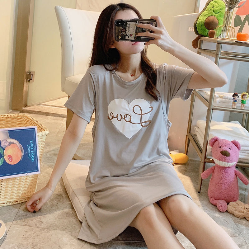 Spring and Summer Confinement Clothing Cartoon Breastfeeding Dress Nursing Pregnant Women Pajamas Postpartum Outing Hot Mom Large Size in Lily Pink Dress