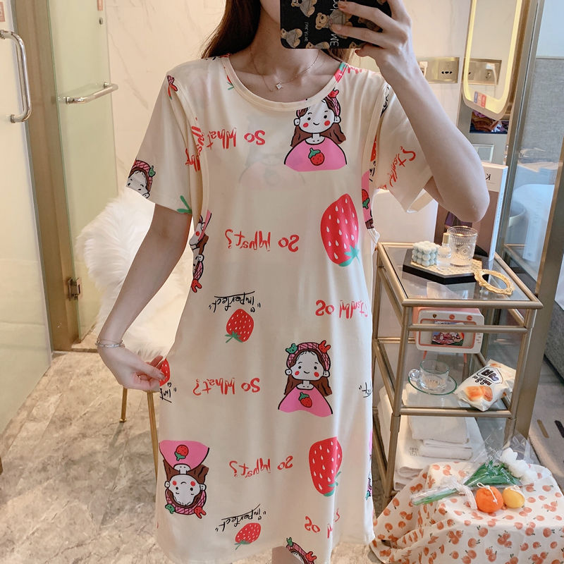 Spring and Summer Confinement Clothing Cartoon Breastfeeding Dress Nursing Pregnant Women Pajamas Postpartum Outing Hot Mom Large Size in Striped leopard skirt
