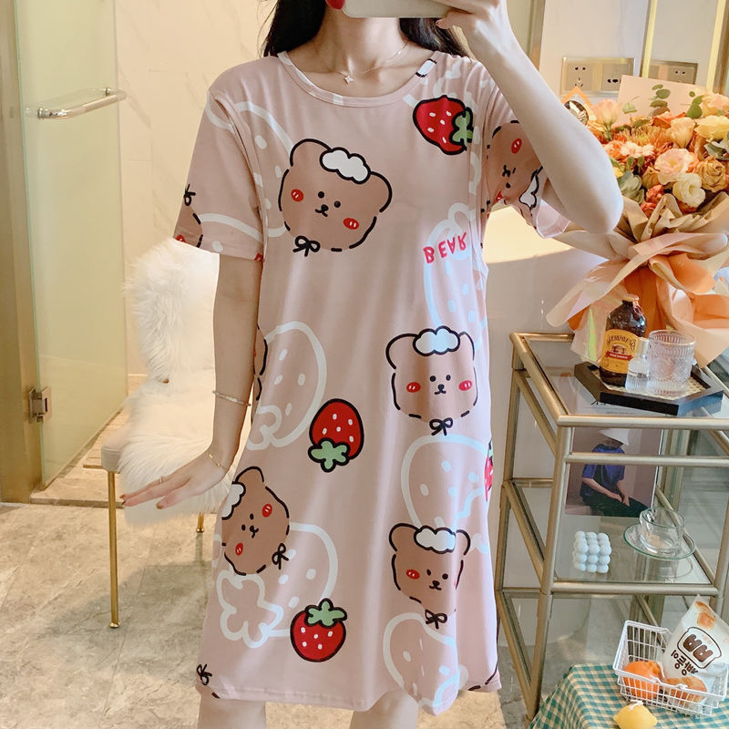Spring and Summer Confinement Clothing Cartoon Breastfeeding Dress Nursing Pregnant Women Pajamas Postpartum Outing Hot Mom Large Size in Lily green dress