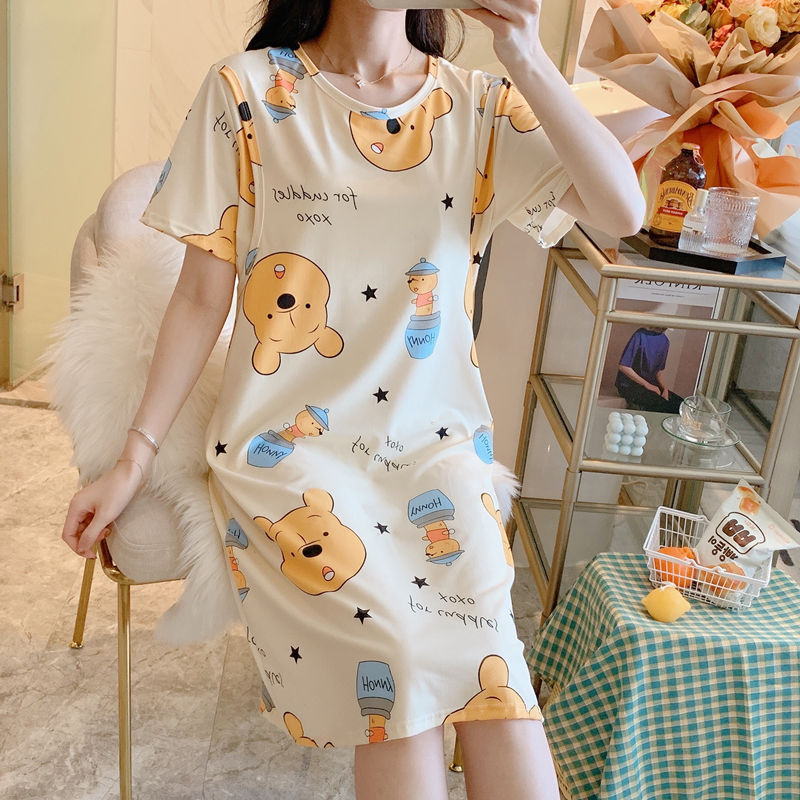 Spring and Summer Confinement Clothing Cartoon Breastfeeding Dress Nursing Pregnant Women Pajamas Postpartum Outing Hot Mom Large Size in Striped leopard skirt