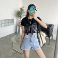 Jeans Women Loose and Thin Wide Leg Pants Shorts Women's Clothing in Light Blue