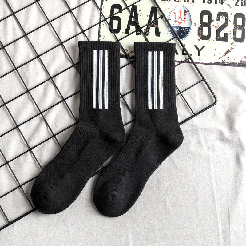 Towel Bottom High Tube Cotton Socks Black and White Basketball Tide in 3Style