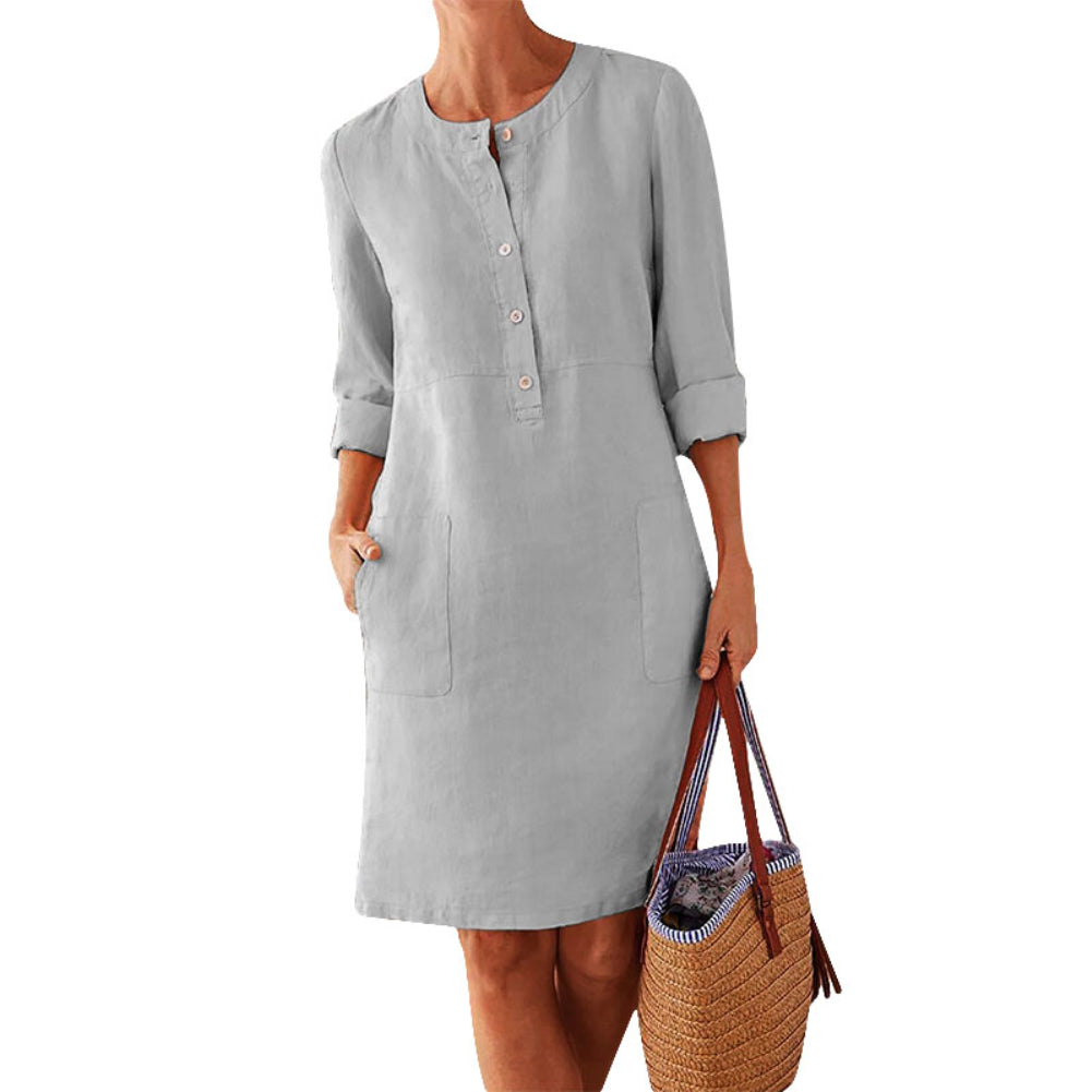 Women Clothing Dress Streetwear Ethnic Style Long Sleeve in White