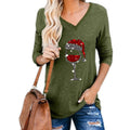 Christmas Wine Glass Print Plus Size Women Clothing in Green