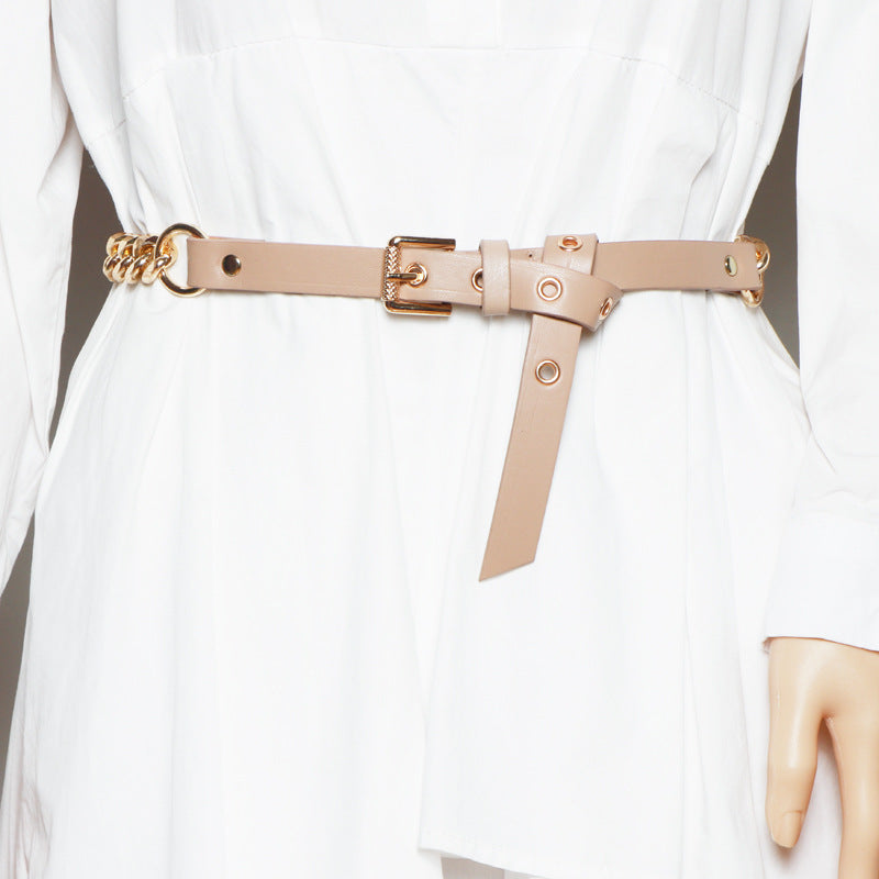 Belt Thin Chain Metal Buckle Design in Black