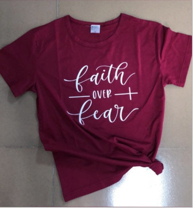 Faith Over Fear Christian T-shirt Religion Clothing for Women Shirt in Pink