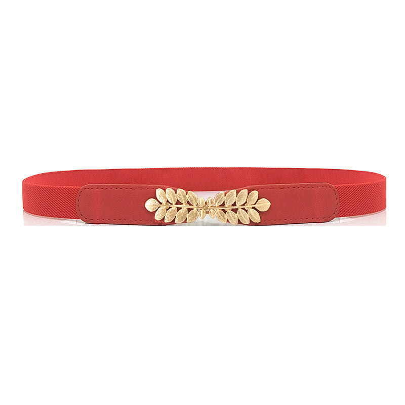 Leaf Elastic Fashion All Match Belt in Red