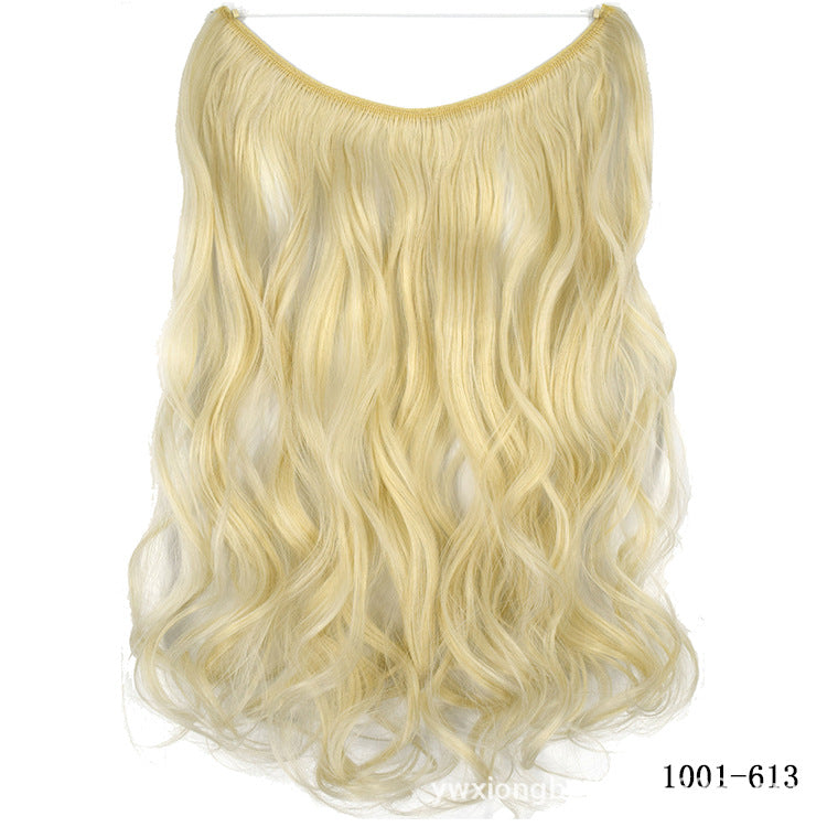 22 Inches Invisible Wire No Clips in Hair Extensions Secret Fish Line Hairpieces Silky Straight Synthetic in 27A613 Curly