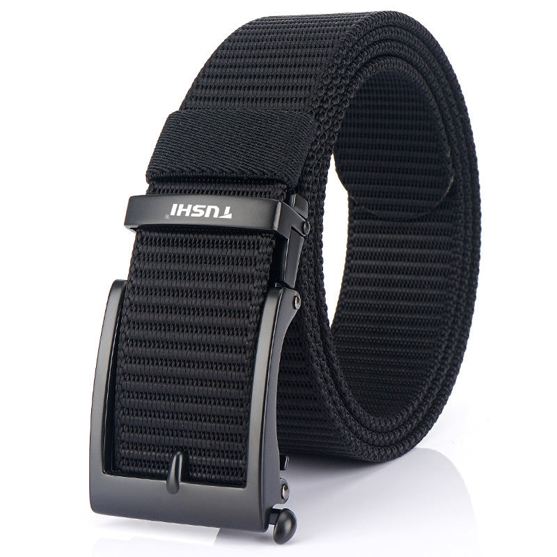 Men's Casual Fashion Automatic Buckle Canvas Belt in Black Buttons Gray Brown