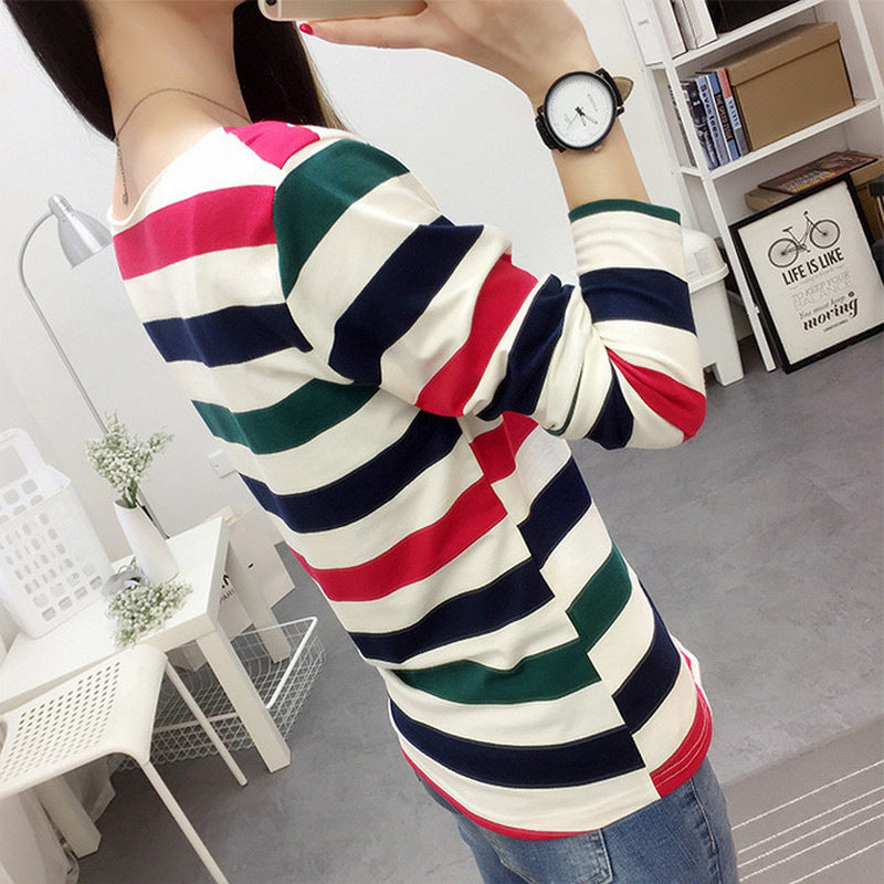 Korean Spring and Autumn Clothing T-shirt for Women in Red And Blue
