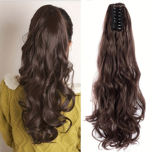 Big Hair Claws Wavy Women's Long Curly High Ponytail Wig in Big Hair Claws Dark Brown