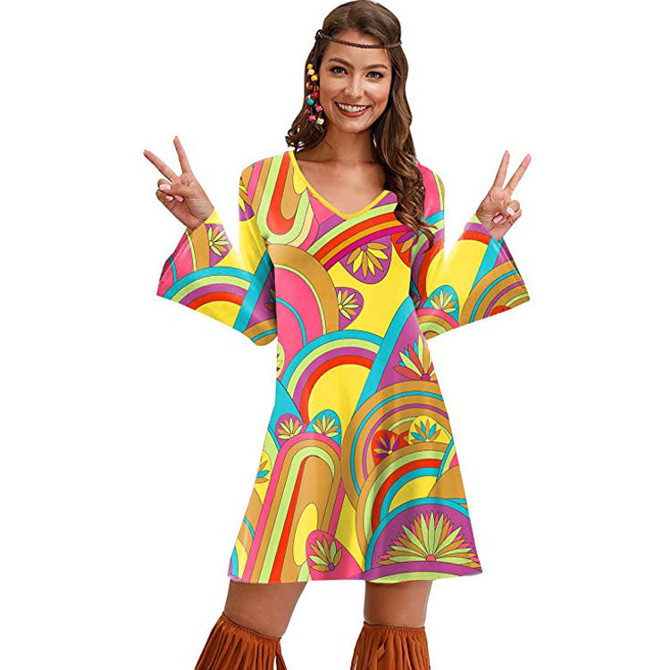 Hippie Clothing Print Dress Women in Pink
