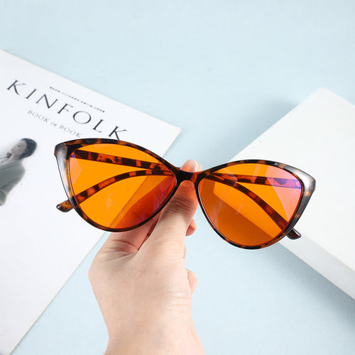 Cat Eye Glasses Women Sleep Lenses Anti-blue Light in Black Frame Red Film