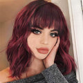 Shoulder-length Corn Curler Wine Red Short Curly Hair Human Wigs in Wine Red