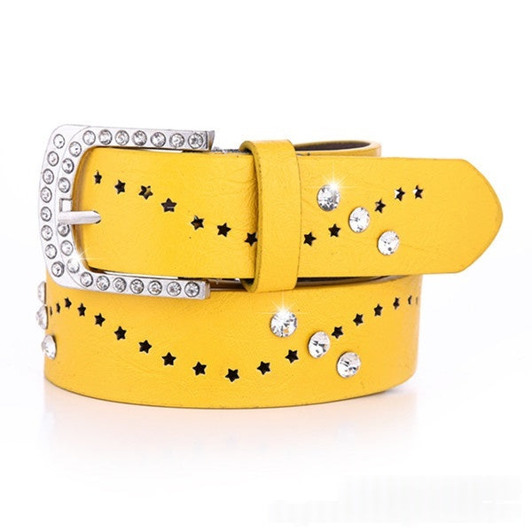 New Women's Belt A Rhinestone-embellished Fashionable Korean-style Hollowed-out Design in Red