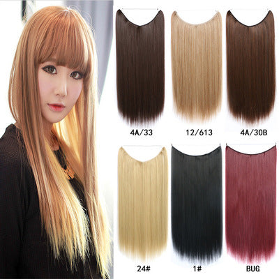 22 Inches Invisible Wire No Clips in Hair Extensions Secret Fish Line Hairpieces Silky Straight Synthetic in 27A613 Straight